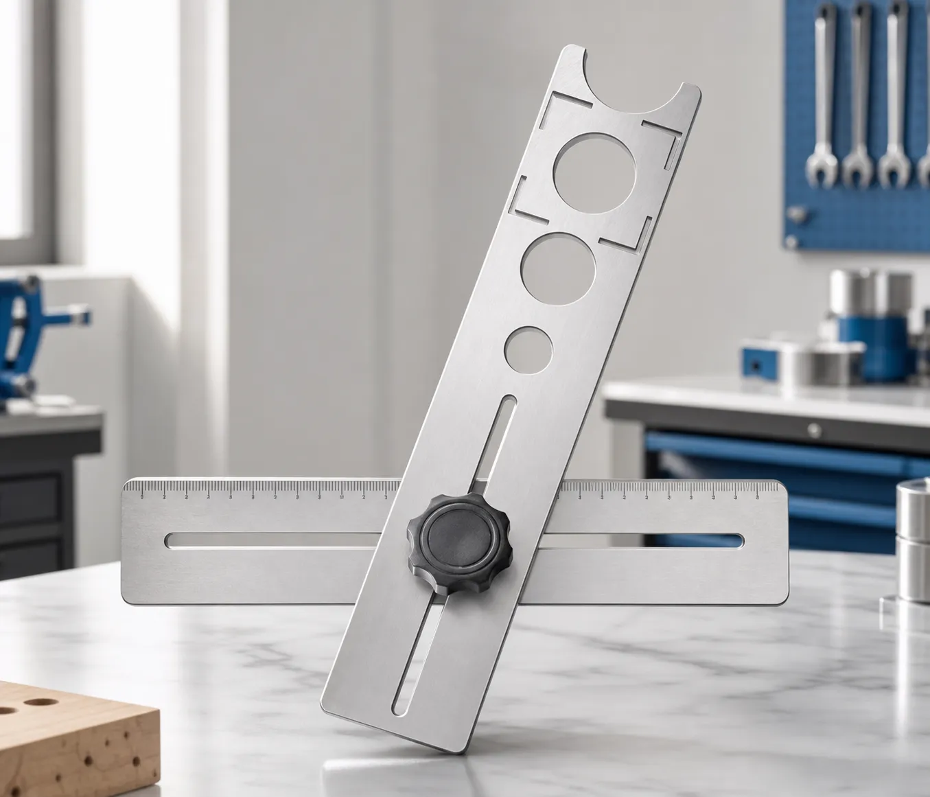Stainless Steel Angle Measuring Tool - Premium Product Photography-compressed أداة قياس وتحديد الزوايا INOX | دقة احترافية - الصورة 1